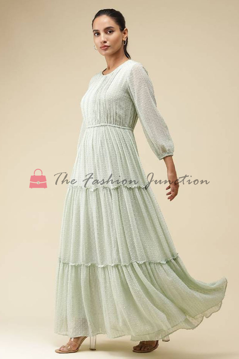 Solid Pleated Long Dress for Women Christmas