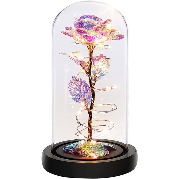 Rainbow Light Up Rose In A Glass Dome